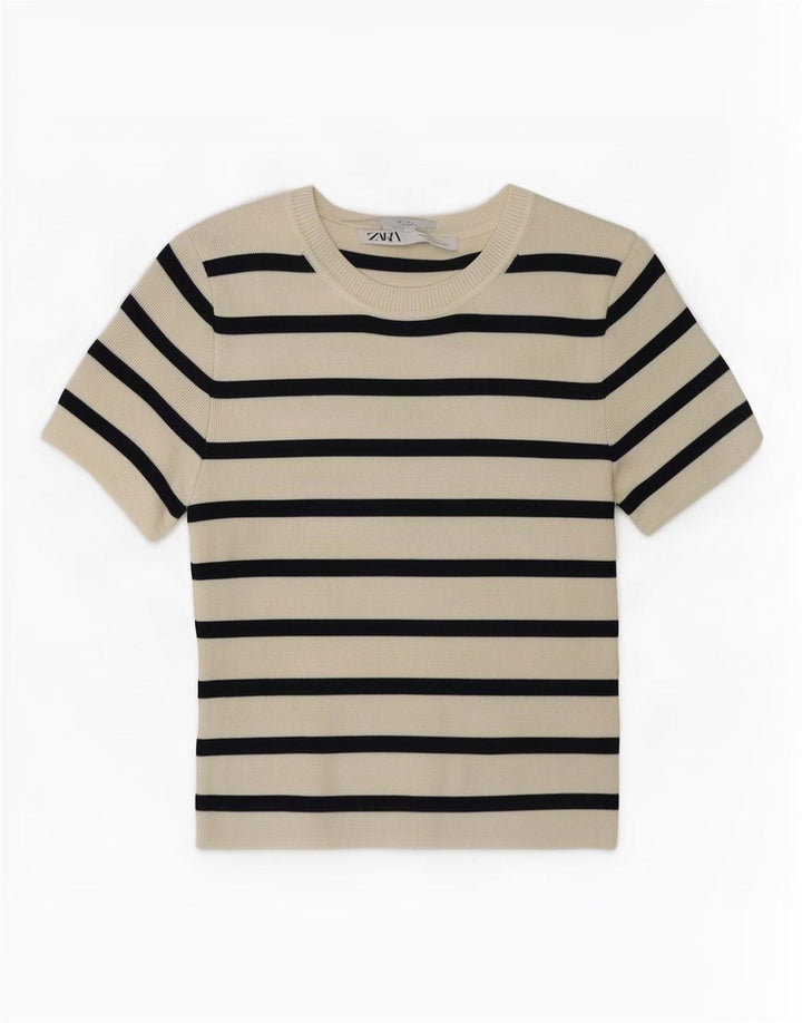 Zara Γυναικείο Crop Top UK 12 Medium White ριγέ