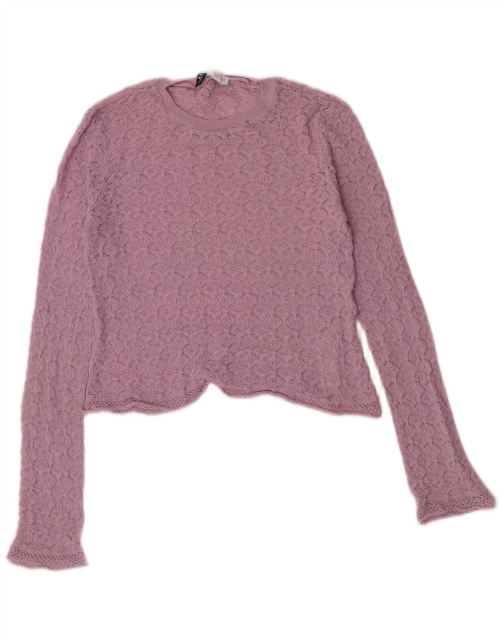 Zara Γυναικείο Crop Top Μακρυμάνικο UK 10 Small Purple Polyamide
