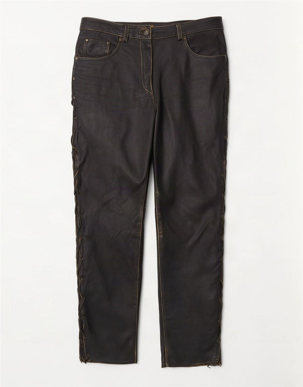 Vintage γυναικείο ίσιο δερμάτινο παντελόνι EU 38 Medium W30 L28 Μαύρο