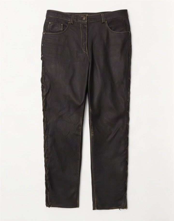 Vintage γυναικείο ίσιο δερμάτινο παντελόνι EU 38 Medium W30 L28 Μαύρο