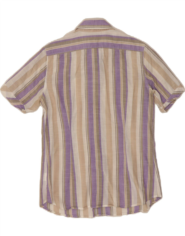 DACK'S Womens Short Sleeve Shirt UK 14 Medium Purple Striped Cotton Vintage Dack's and Second-Hand Dack's from Messina Hembry 