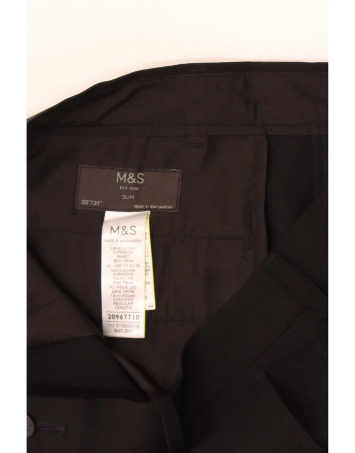 Marks & Spencer Ανδρικό Slim Casual Παντελόνι W30 L31 Μαύρο Πολυεστέρα