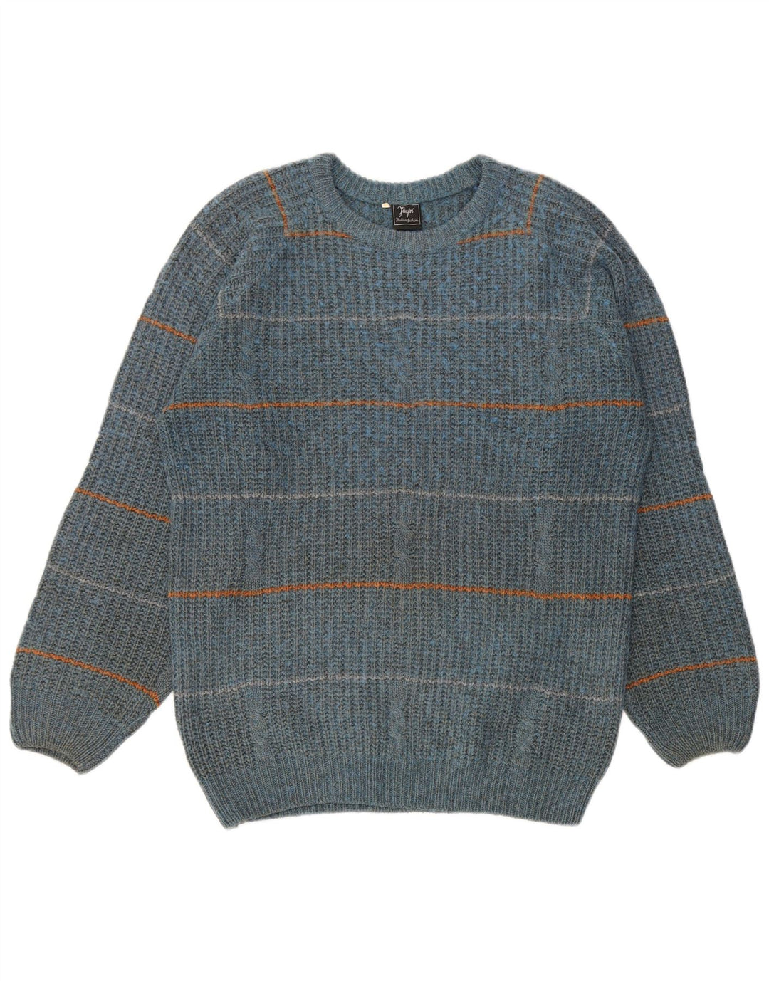 Vintage Ανδρικό πουλόβερ με λαιμόκοψη IT 50 μεσαίου μπλε ριγέ