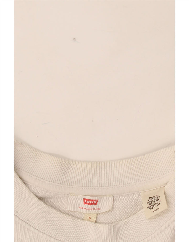 LEVI'S Womens Crop Graphic Oversized Sweatshirt Jumper UK 10 Small White Vintage Levi's and Second-Hand Levi's from Messina Hembry 