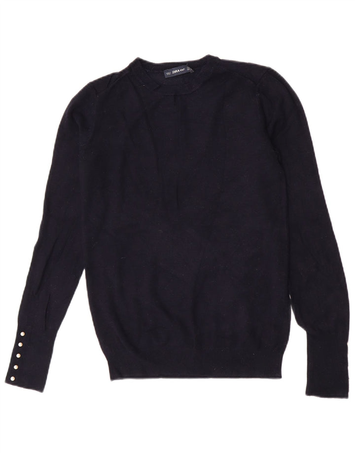 Zara Γυναικείο πουλόβερ με λαιμόκοψη UK 12 Medium Navy Blue Viscose