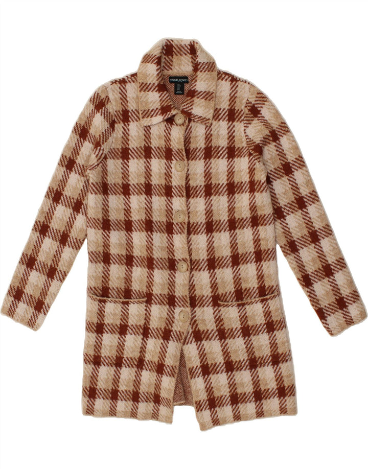 CYNTHIA ROWLEY Womens Overcoat UK 16 Large Beige Check Acrylic Vintage Cynthia Rowley and Second-Hand Cynthia Rowley from Messina Hembry 