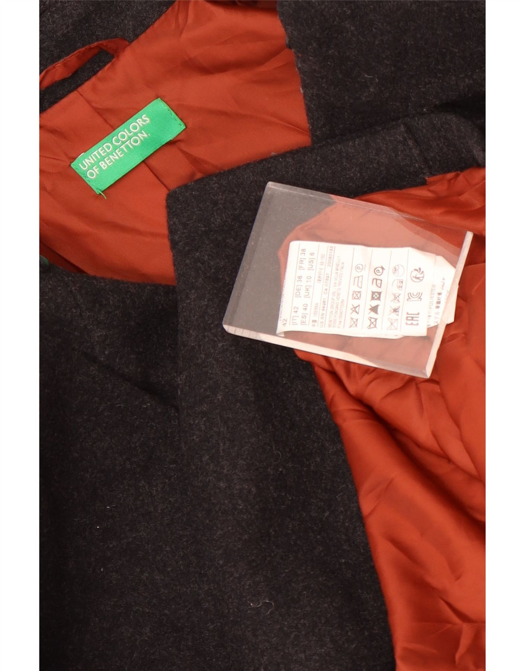 Benetton Γυναικείο παλτό μπιζελιού UK 10 Small Grey Wool