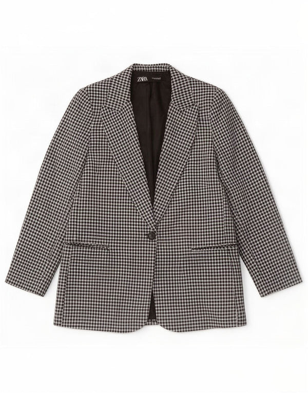Zara Γυναικείο τζάκετ με 1 κουμπιά μπλέιζερ EU 40 Medium Black Gingham