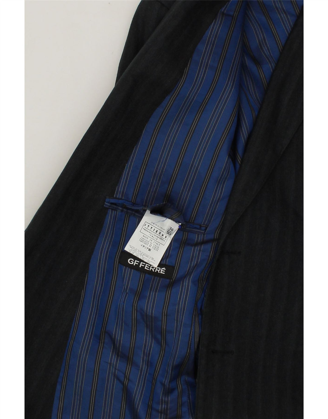 GIANFRANCO FERRE Mens 2 Button Blazer Jacket UK 36 Small Grey Striped Vintage Gianfranco Ferre and Second-Hand Gianfranco Ferre from Messina Hembry 