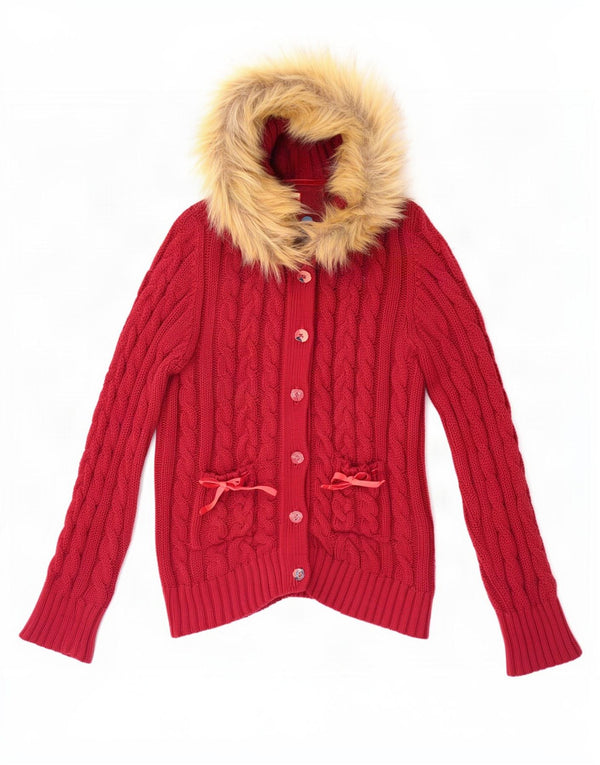 Joe Browns Γυναικείο πουλόβερ ζακέτα με κουκούλα UK 16 Large Maroon Βαμβάκι