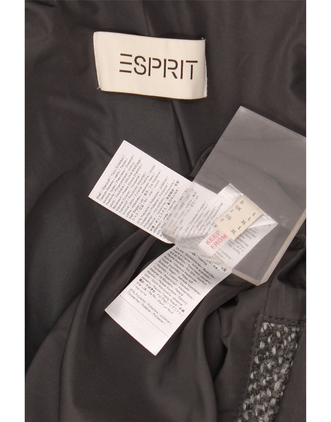 Γυναικείο παλτό Esprit με κουκούλα UK 16 Large Grey Flecked Polyester