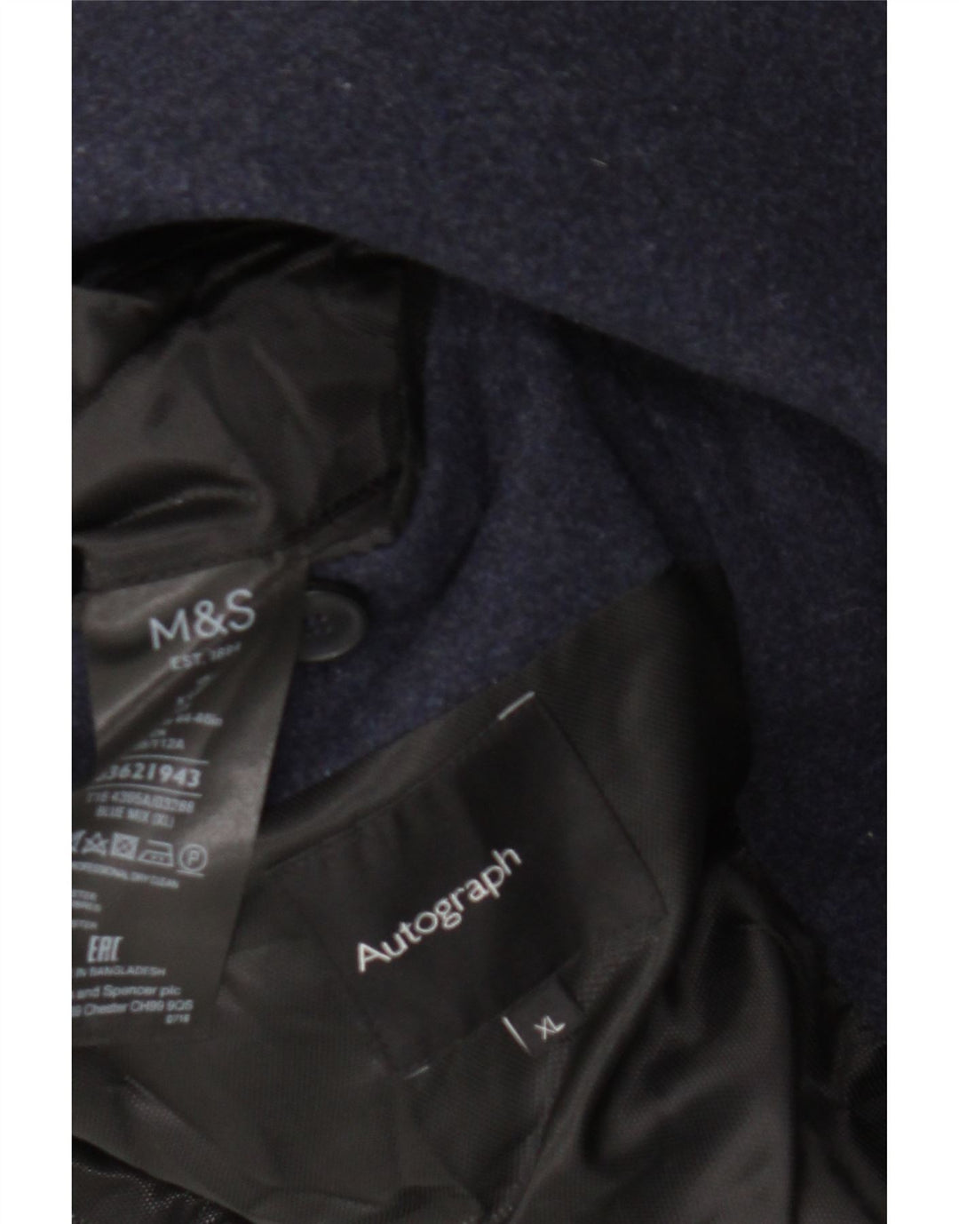 Ανδρικό πανωφόρι Marks & Spencer UK 42 XL Navy Blue Wool