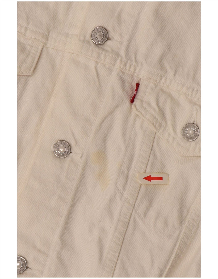 LEVI'S Womens Crop Denim Gilet UK 16 Large White Cotton