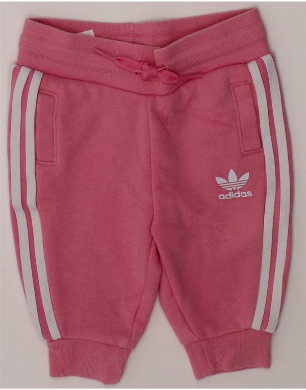 ADIDAS Baby Girls Joggers Tracksuit Trousers 3-6 Months Pink Cotton