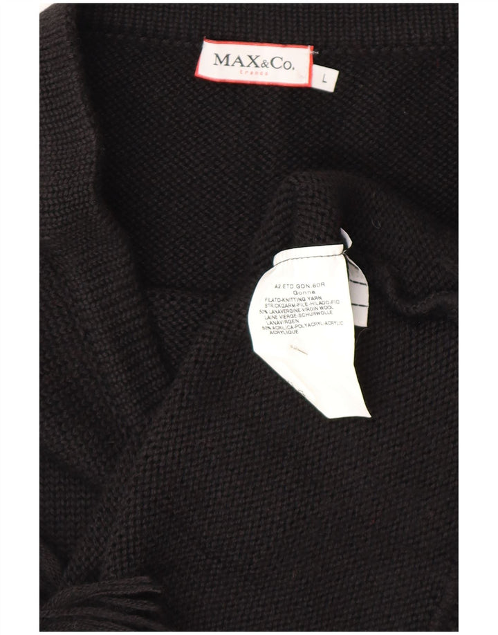 Max & Co. Γυναικεία ασύμμετρη πλεκτή φούστα σε γραμμή Α μεγάλη W34 μαύρο παρθένο μαλλί