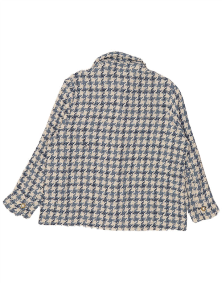 Zara Γυναικείο Oversized Bomber Jacket UK 10 Small Blue Houndstooth Βαμβακερό