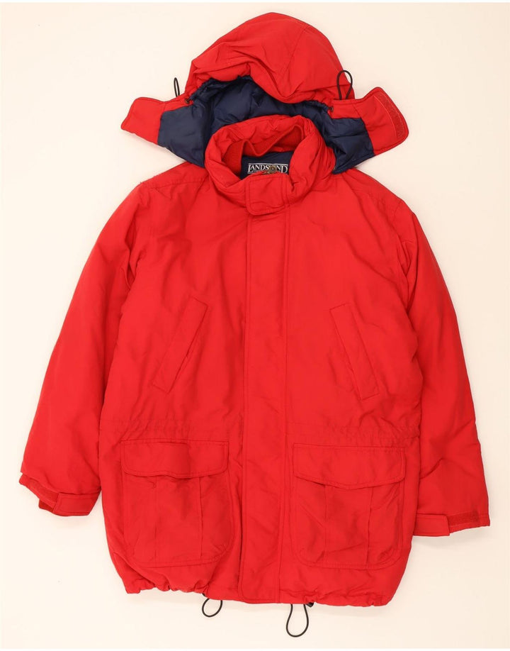 LANDS END Mens Hooded Padded Jacket UK 42/44 Large Red Nylon Vintage Lands End and Second-Hand Lands End from Messina Hembry 