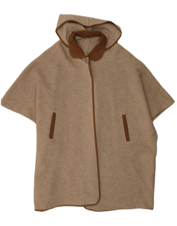 Vintage γυναικείο παλτό Poncho με κουκούλα One Size Beige Colourblock
