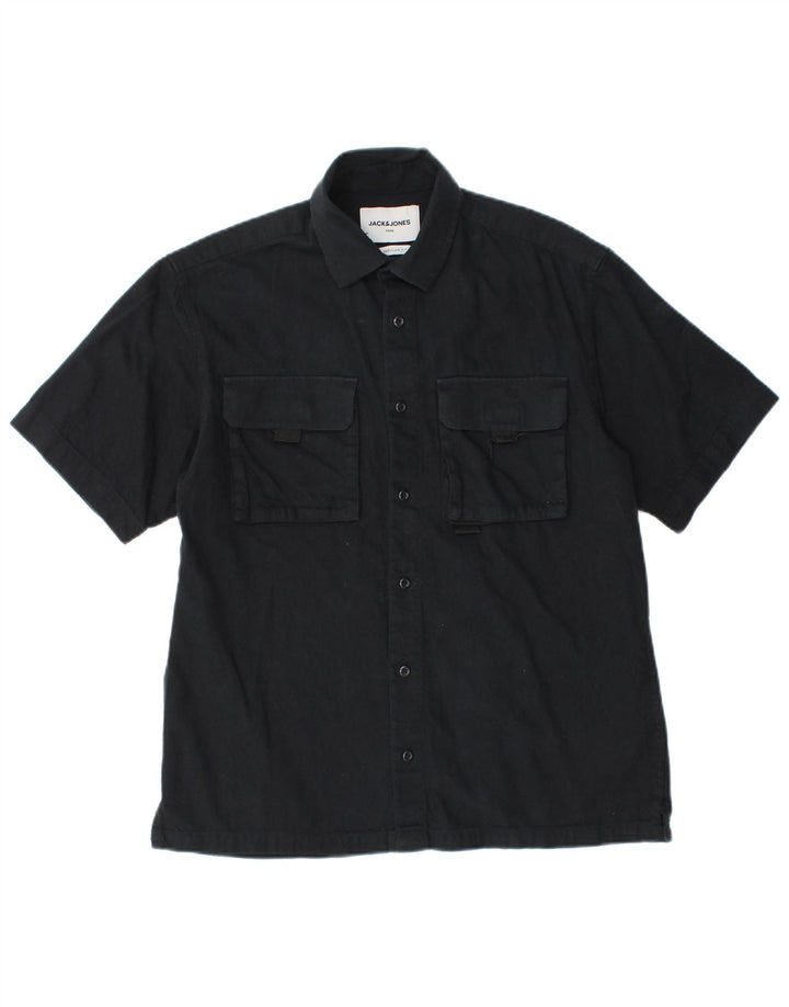 Jack & Jones Ανδρικό πουκάμισο με κανονική εφαρμογή, κοντό μανίκι, μικρό μαύρο βαμβακερό