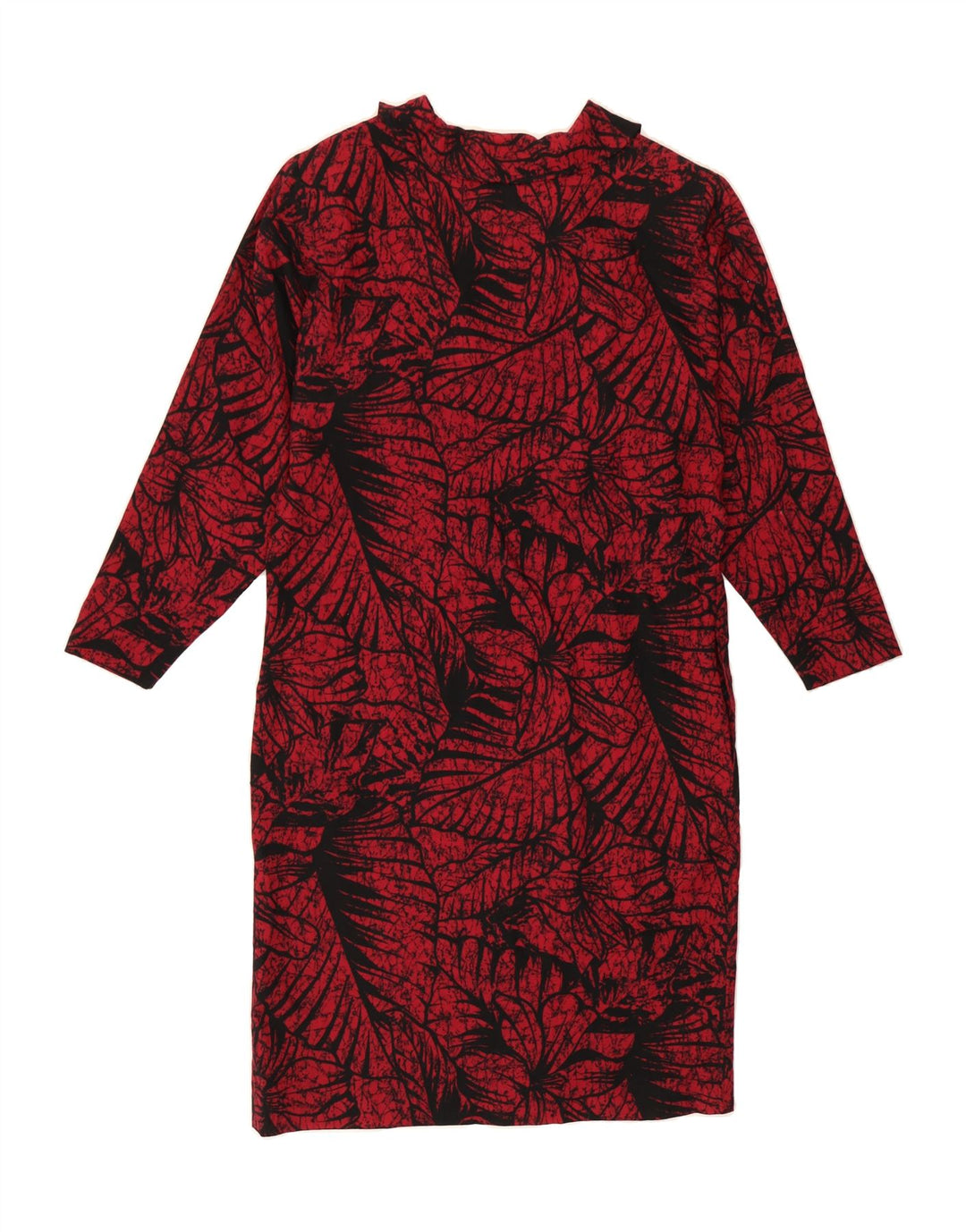 VINTAGE Womens Abstract Pattern Long Sleeve Basic Dress UK 14 Medium Red Vintage Vintage and Second-Hand Vintage from Messina Hembry 