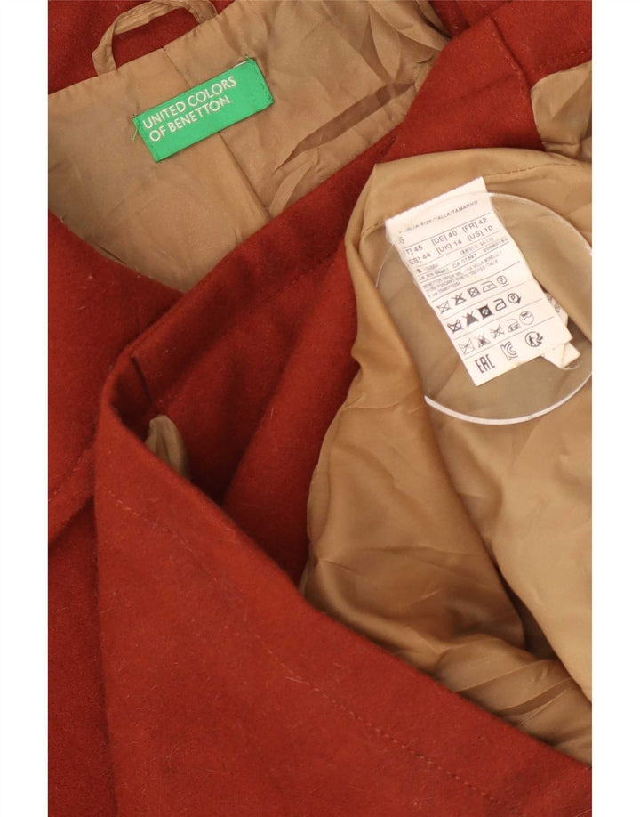 Benetton Γυναικείο παλτό μπιζελιού UK 14 Μεγάλο καφέ μαλλί