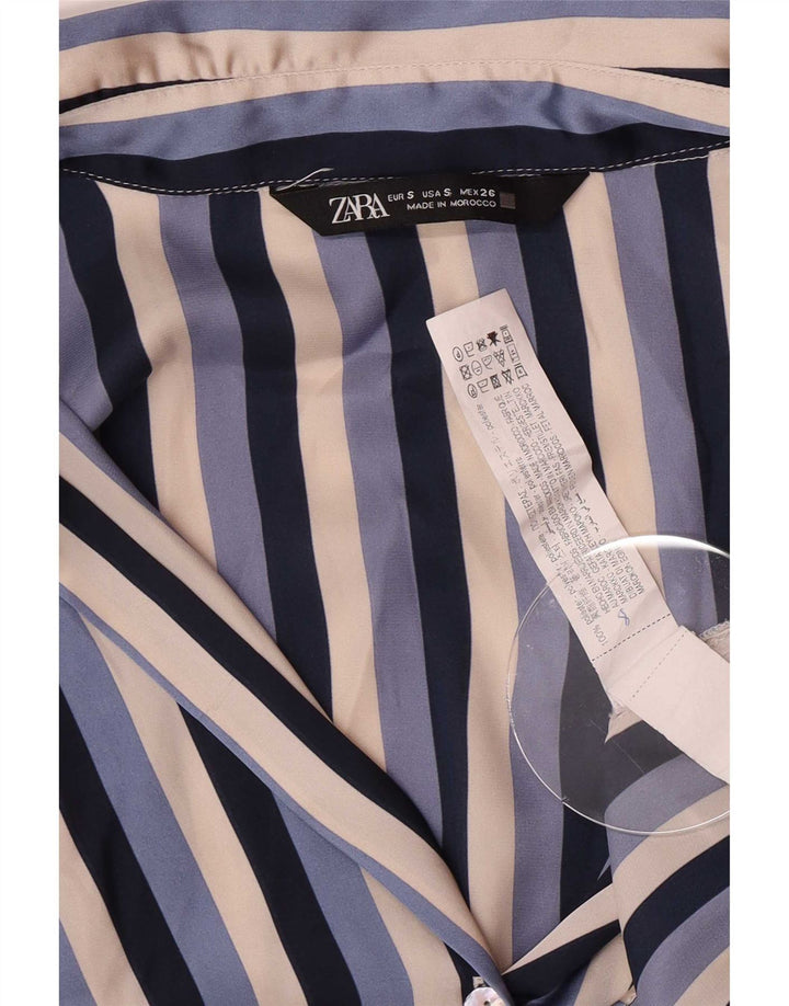 Zara Γυναικείο πουκάμισο Μπλούζα UK 10 Small Blue ριγέ πολυεστέρας