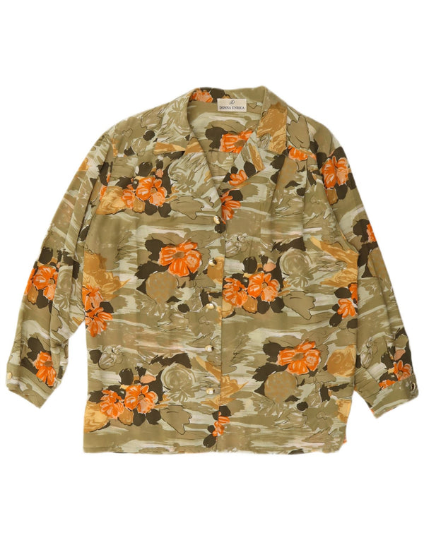 Donna Enrica Γυναικείο πουκάμισο Μπλούζα UK 14 Large Khaki Floral