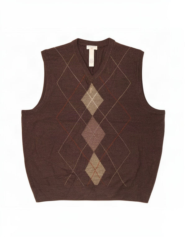 Dockers Mens Vest Tank Top XL Brown Argyle/Diamond Acrylic