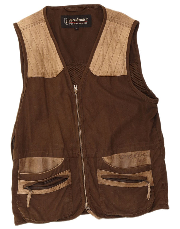 Deerhunter Mens Gilet UK 40 Large Brown Colourblock Βαμβακερό