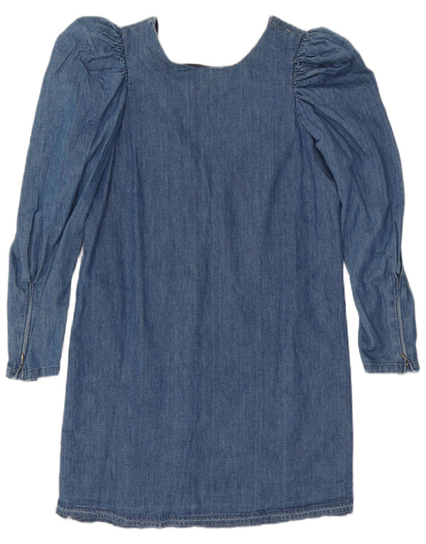 Vintage γυναικείο μακρυμάνικο τζιν φόρεμα UK 12 Medium Blue