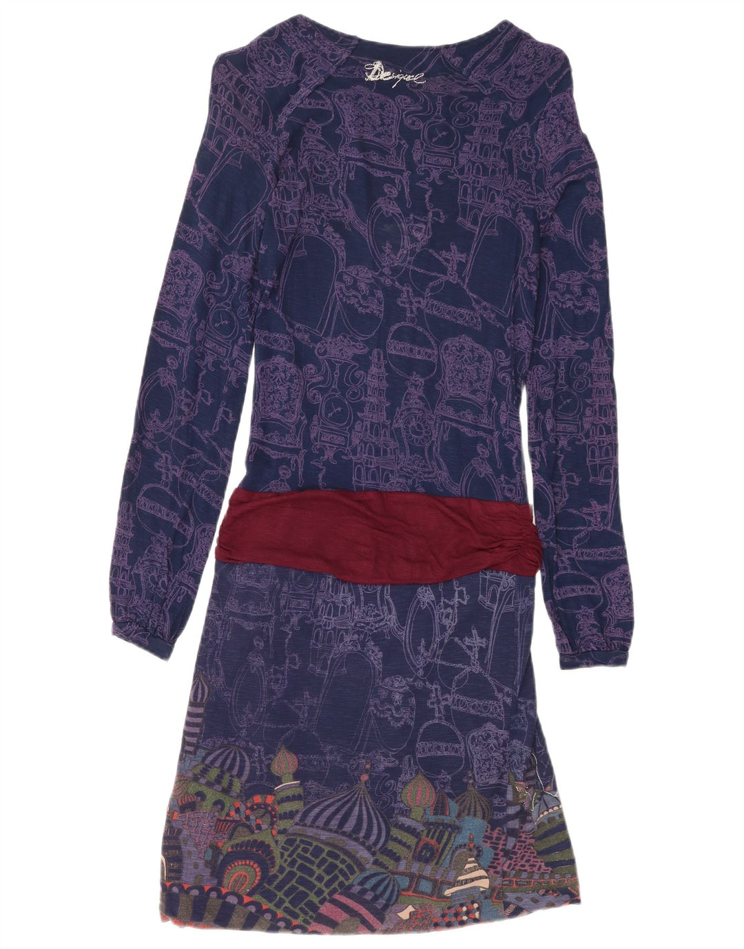 Γυναικείο Desigual Abstract Pattern Drop Waist UK 8 Small Navy Blue