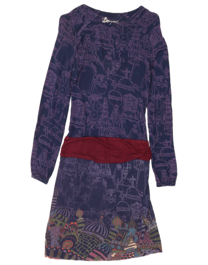 Γυναικείο Desigual Abstract Pattern Drop Waist UK 8 Small Navy Blue