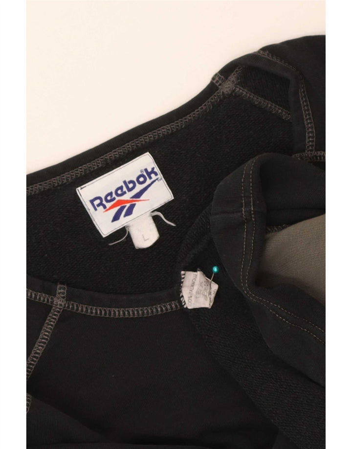 Ανδρικό γραφικό φούτερ Reebok, μαύρο μεγάλο βαμβακερό