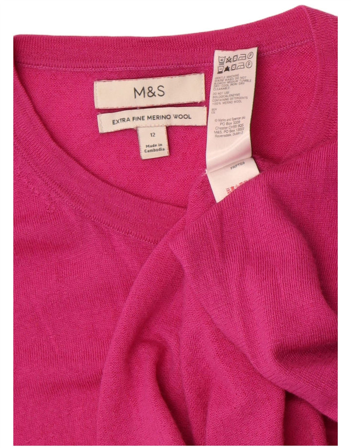 Marks & Spencer Γυναικεία ζακέτα πουλόβερ Ηνωμένου Βασιλείου 12 Μαλλί μερινό μεσαίο ροζ