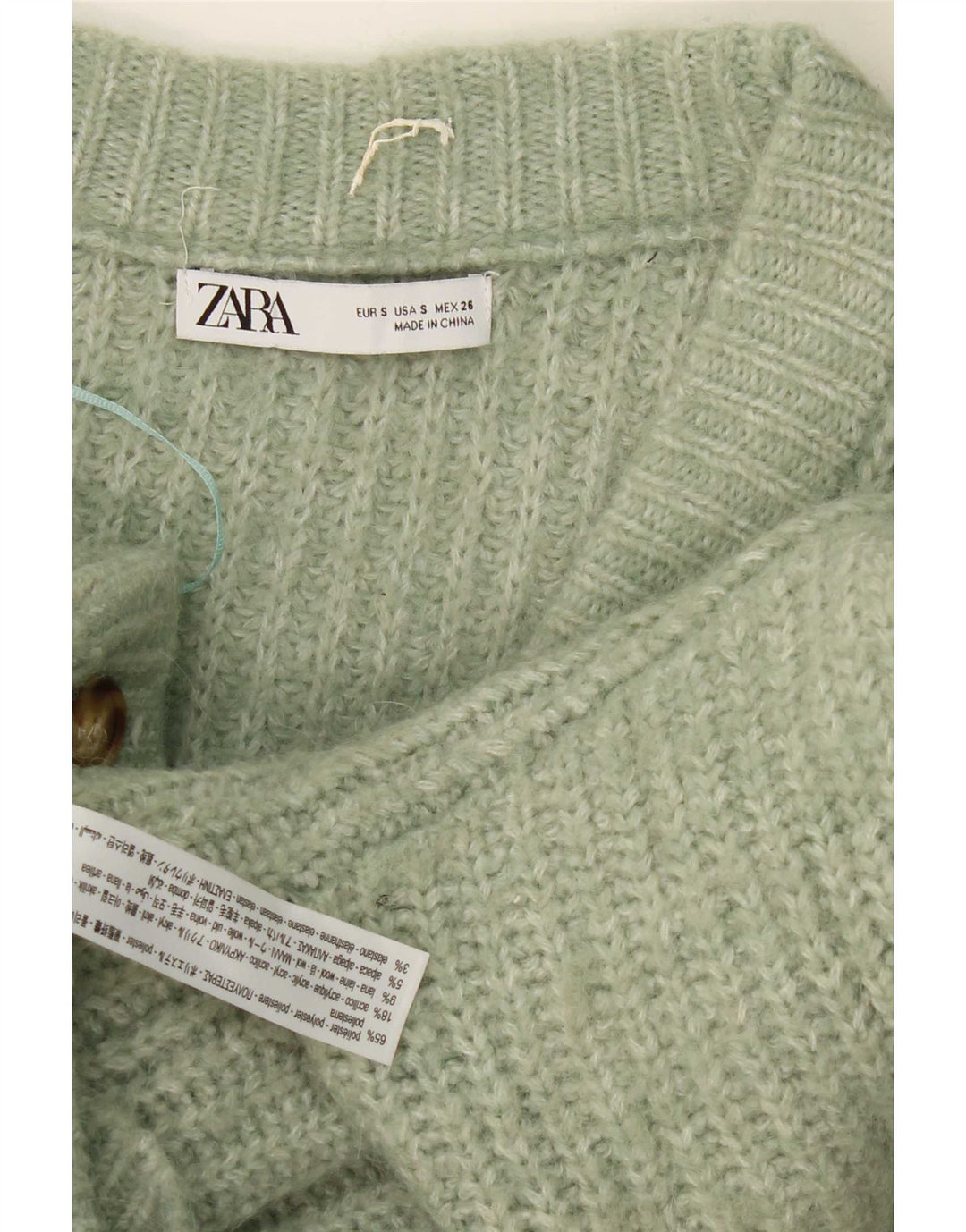 Zara γυναικείο πουλόβερ ζακέτα μεγάλου μεγέθους UK 10 Small Green Flecked Polyester