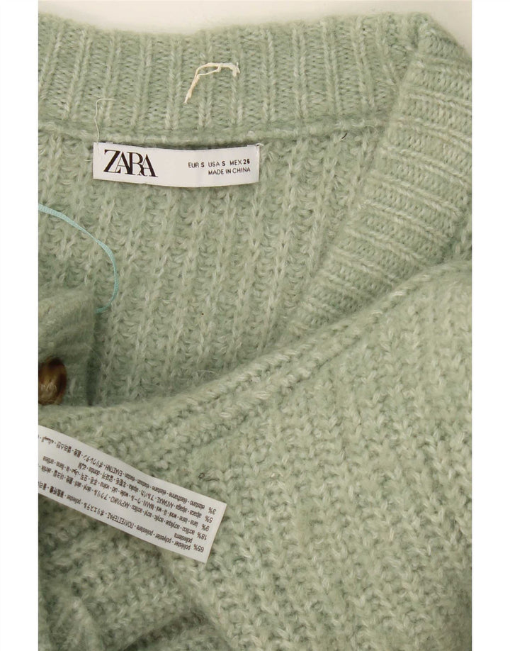 Zara γυναικείο πουλόβερ ζακέτα μεγάλου μεγέθους UK 10 Small Green Flecked Polyester
