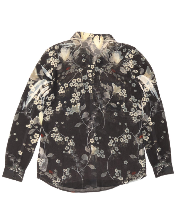 Guess Womens See Through Μπλούζα UK 14 Medium Black Floral Polyester