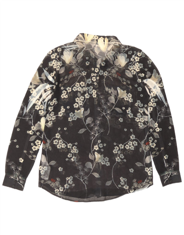 Guess Womens See Through Μπλούζα UK 14 Medium Black Floral Polyester