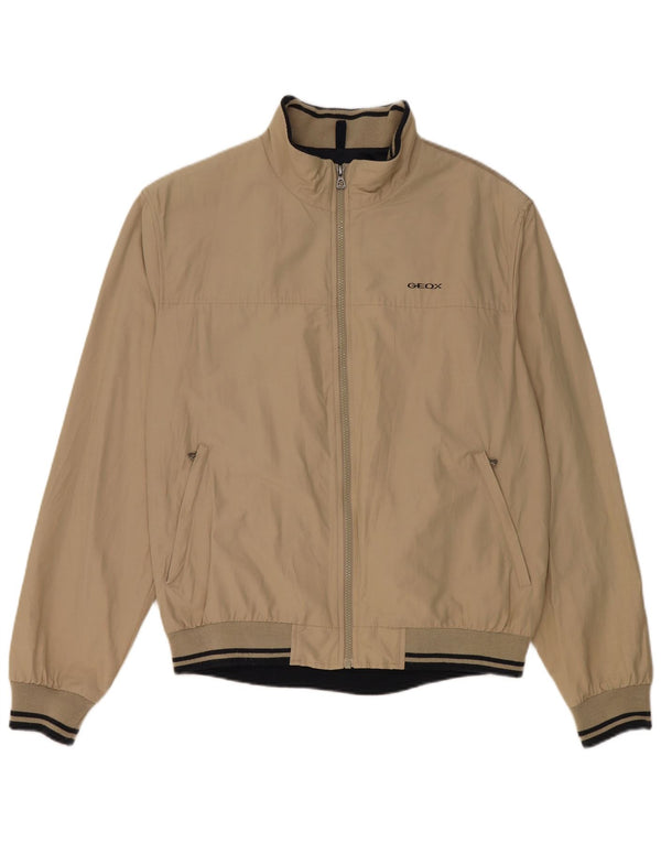 Geox Mens Respira Bomber Jacket UK 42 XL Beige Striped Cotton