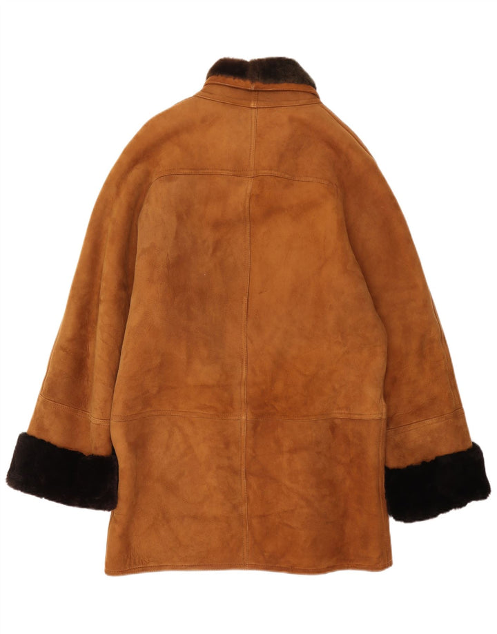 Vintage Ανδρικό Loose Fit Shearling Jacket IT 46 Small Brown Leather