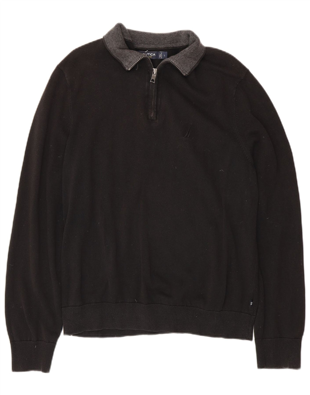 NAUTICA Ανδρικό πουλόβερ με φερμουάρ, μαύρο βαμβακερό