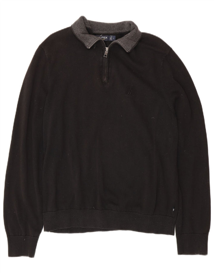 NAUTICA Ανδρικό πουλόβερ με φερμουάρ, μαύρο βαμβακερό