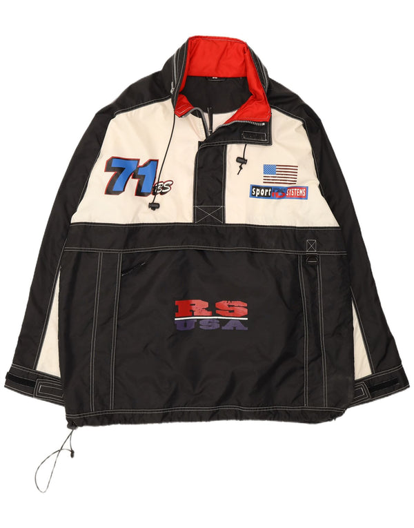 Vintage ανδρικό USA με κουκούλα γραφικό μπουφάν Anorak UK 42 XL μαύρο χρώμα