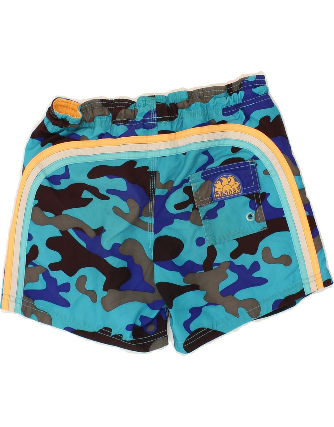 SUNDEK Boys Swimming Shorts 11-12 Years Blue Camouflage Polyester Vintage Sundek and Second-Hand Sundek from Messina Hembry 