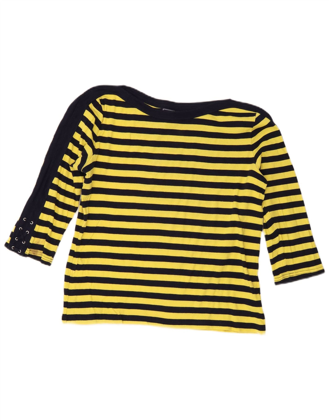Chaps Womens Classic Top 3/4 μανίκια UK 16 Μεγάλο κίτρινο βαμβακερό ριγέ