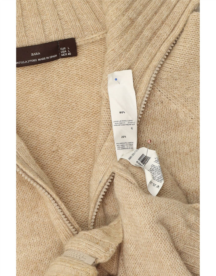 Ανδρικό πουλόβερ Zara Ζακέτα Μεγάλο Μπεζ μαλλί