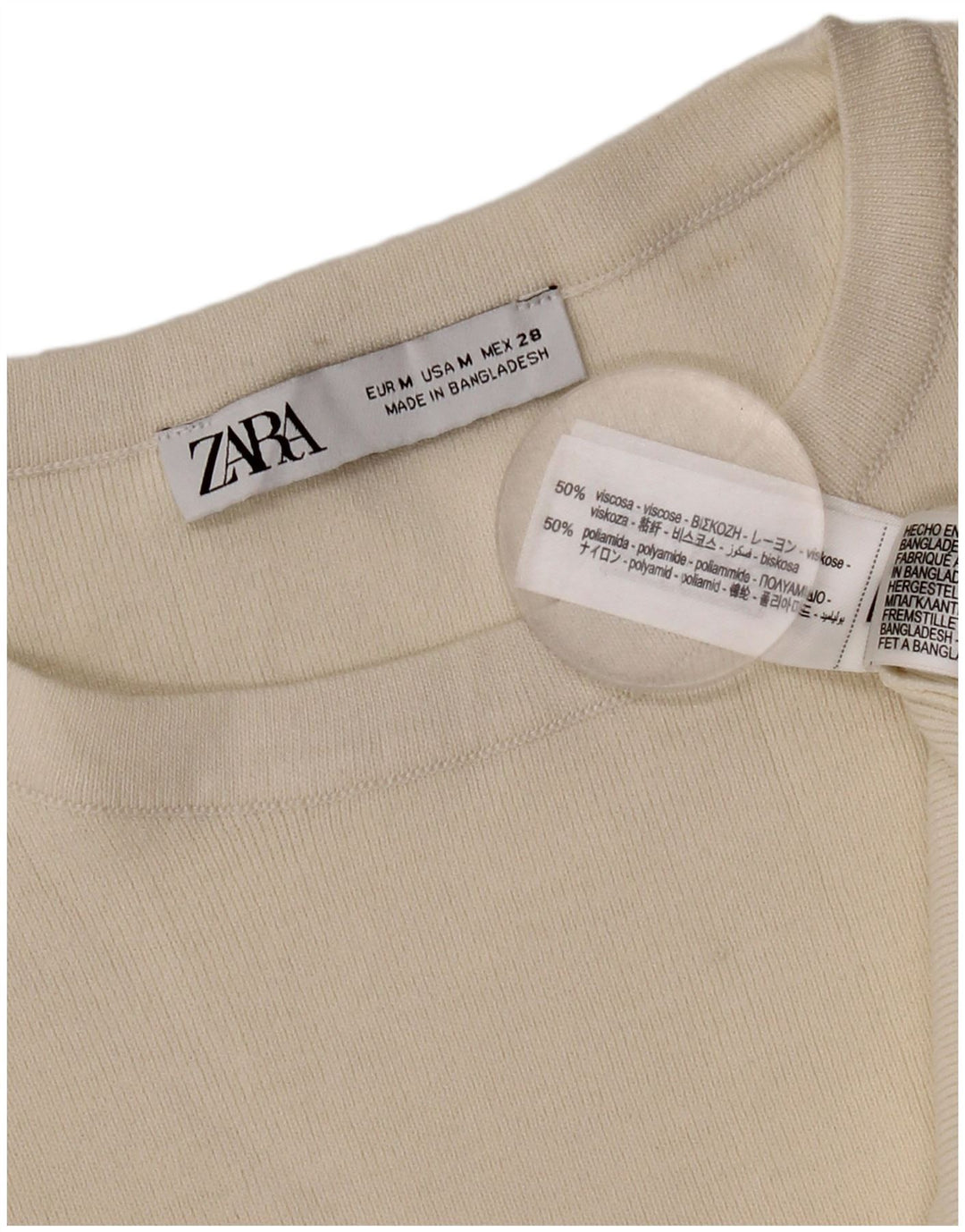 Zara Γυναικείο T-Shirt Top UK 14 Medium Off White Viscose