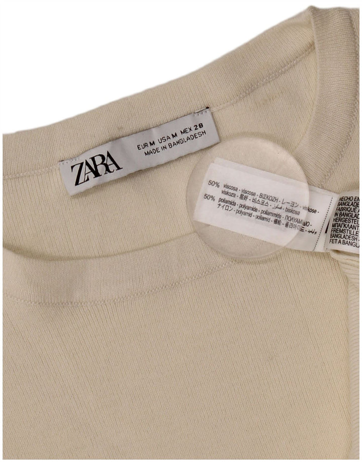 Zara Γυναικείο T-Shirt Top UK 14 Medium Off White Viscose