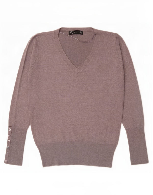 Zara Γυναικείο πουλόβερ με V λαιμόκοψη UK 14 Large Grey Rayon