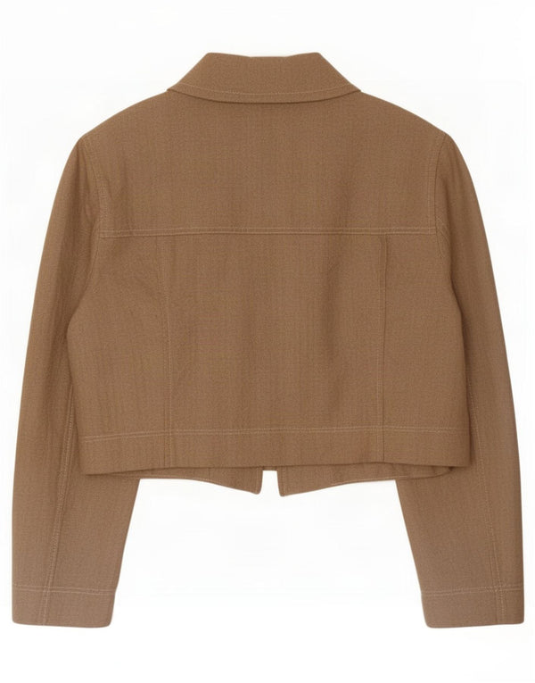 Zara Γυναικείο Crop Bomber Jacket UK 14 Large Beige Pinstripe Viscose